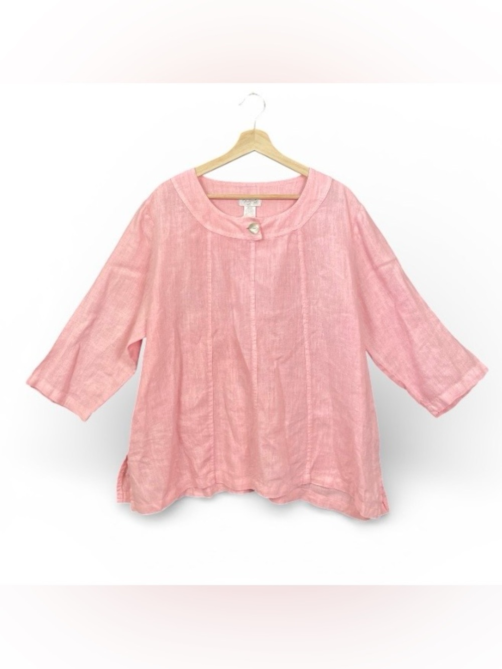 Mosaic USA M Pink Linen Mother of Pearl Artsy Lagenlook Blouse